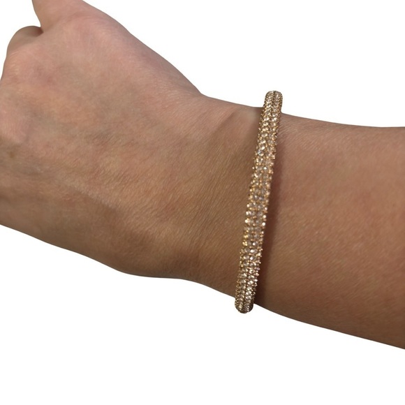 Swarovski like new brown metal rhinestone bangle #033